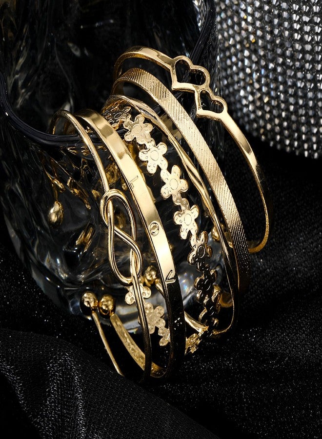 IFKM Gold Bangle Bracelets For Women Girls, 14k Gold Plated Multi Layer Stackable Cuff Bracelet Set, Elegance Charms Non Tarnish Minimalist Textured Boho Jewelry for Women - Image 4