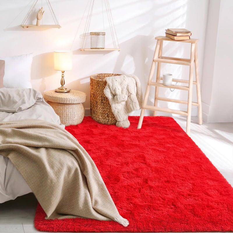 BENRON Plush Red Fluffy Rug Ultra Soft Rugs for Living Room Shag Bedroom Rug Non-Slipping Nursery Kids Rug 4x6 Area Rug for Girls Boys Room Decor Indoor Carpets Washable - Image 2