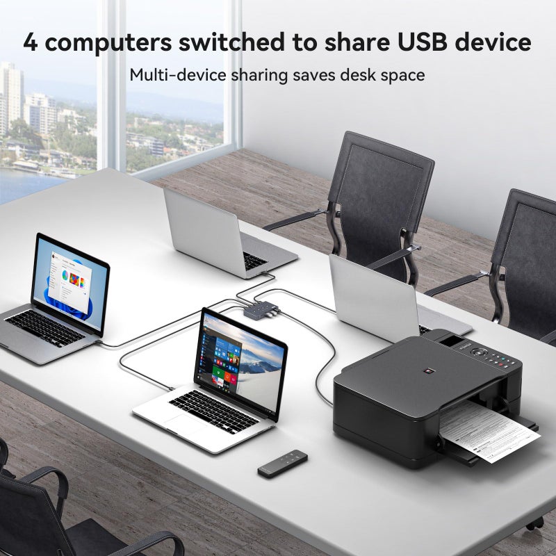 TJCXELE USB 3.2 Switch Selector 4 Computers Share 1 USBC & 3 USBA Devices 10Gbps 4 Port USB Switcher Sharing Keyboard Mouse Printer Scanner with Cable and Remote Control and a dapter-10.7CM - Image 3