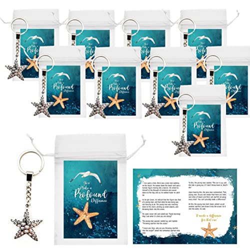 Smiling Wisdom 10 Bulk Starfish Story Appreciation Gifts 30 Pcs Total Uplifting Gifts for Team Staff Employees Students Volunteers Make A Profound Difference Teal Cards Hollow Starfish Keychains - Image 1