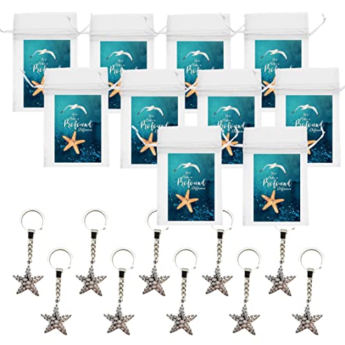 Smiling Wisdom 10 Bulk Starfish Story Appreciation Gifts 30 Pcs Total Uplifting Gifts for Team Staff Employees Students Volunteers Make A Profound Difference Teal Cards Hollow Starfish Keychains - Image 3