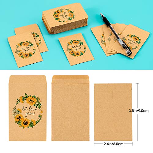 CINPIUK Wedding Favor Seed Packets, 100PCS Let Love Grow Self Adhesive Seed Packets Retro Kraft Envelopes Seeds Storage Paper Packets for Rustic Sunflower Wedding Baby Shower Favors - Image 5