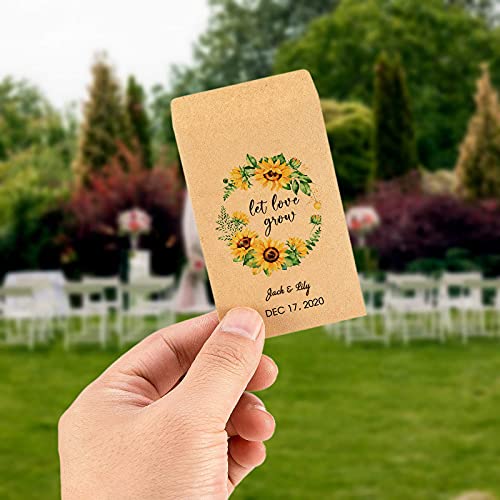 CINPIUK Wedding Favor Seed Packets, 100PCS Let Love Grow Self Adhesive Seed Packets Retro Kraft Envelopes Seeds Storage Paper Packets for Rustic Sunflower Wedding Baby Shower Favors - Image 2