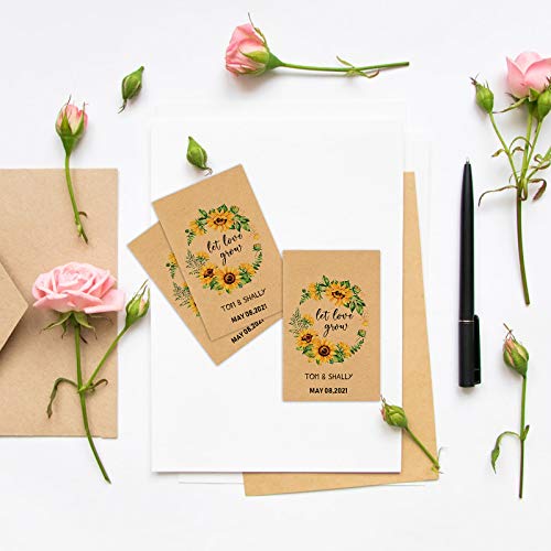 CINPIUK Wedding Favor Seed Packets, 100PCS Let Love Grow Self Adhesive Seed Packets Retro Kraft Envelopes Seeds Storage Paper Packets for Rustic Sunflower Wedding Baby Shower Favors - Image 4