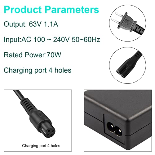 YAREMYEYE 63V 4 Prong Charger for Ninebot S (Not for S-Plus) / Mini PRO/Mini lite / L8 / One A1/ One S2/ S-MAX, N3M240, GoKart Kit, Gokart PRO, 4-Pin fits for Segway Ninebot Charger - Image 2