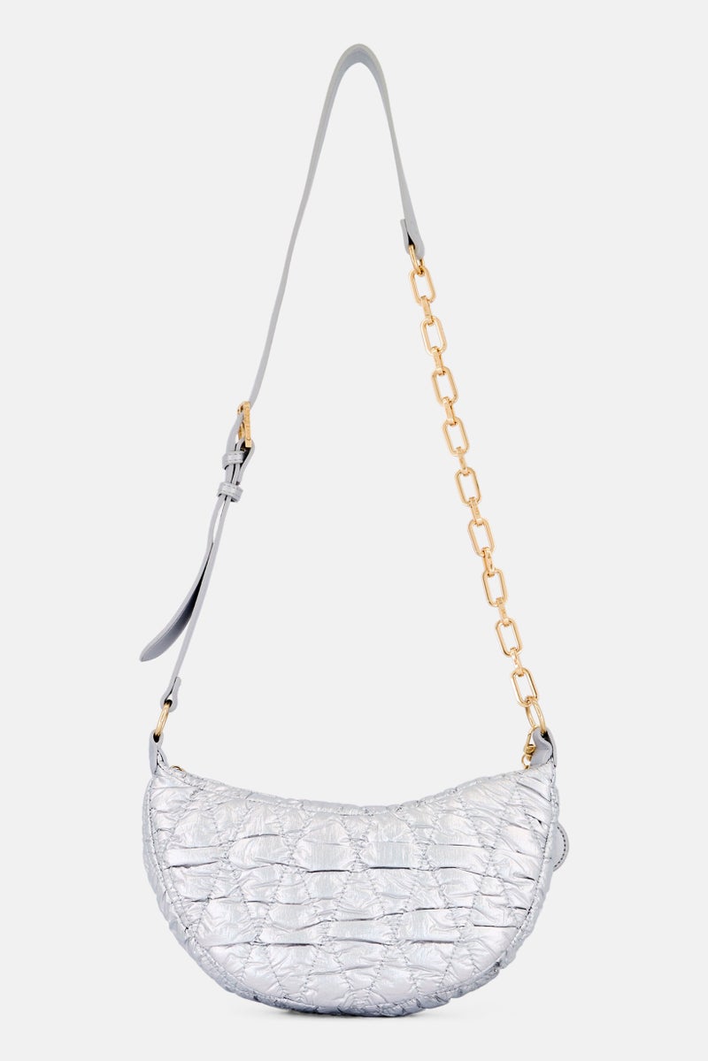 ANNE KLEIN Women Quilted Half Moon Cross Body Bag, Silver - Image 2