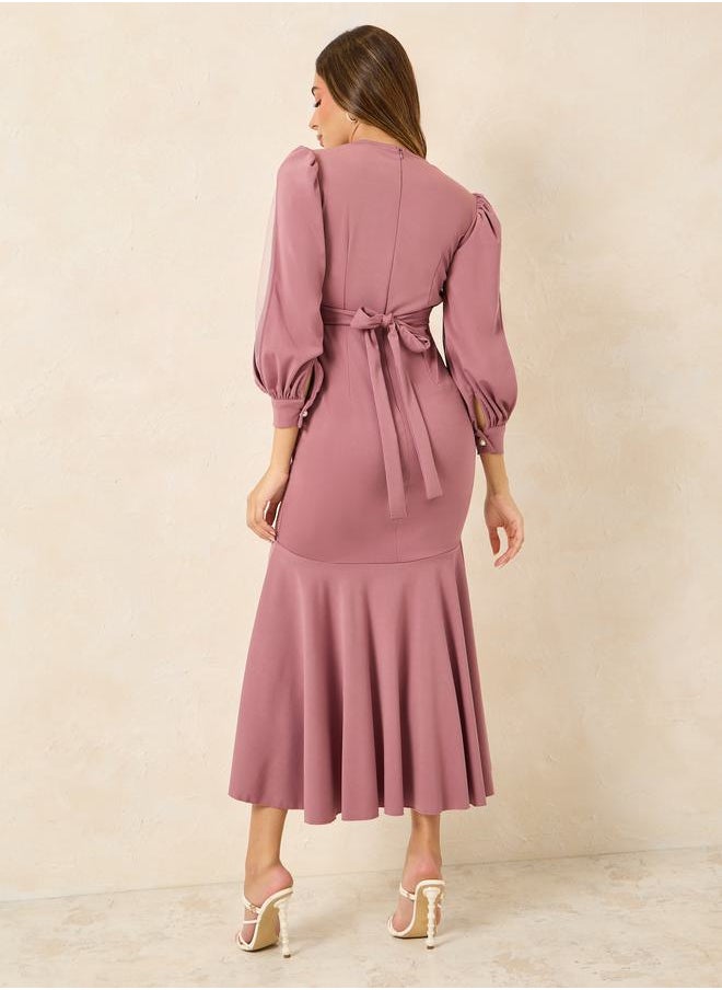 Styli - Frill Hem Mesh Insert Wrap Maxi Dress - Image 1