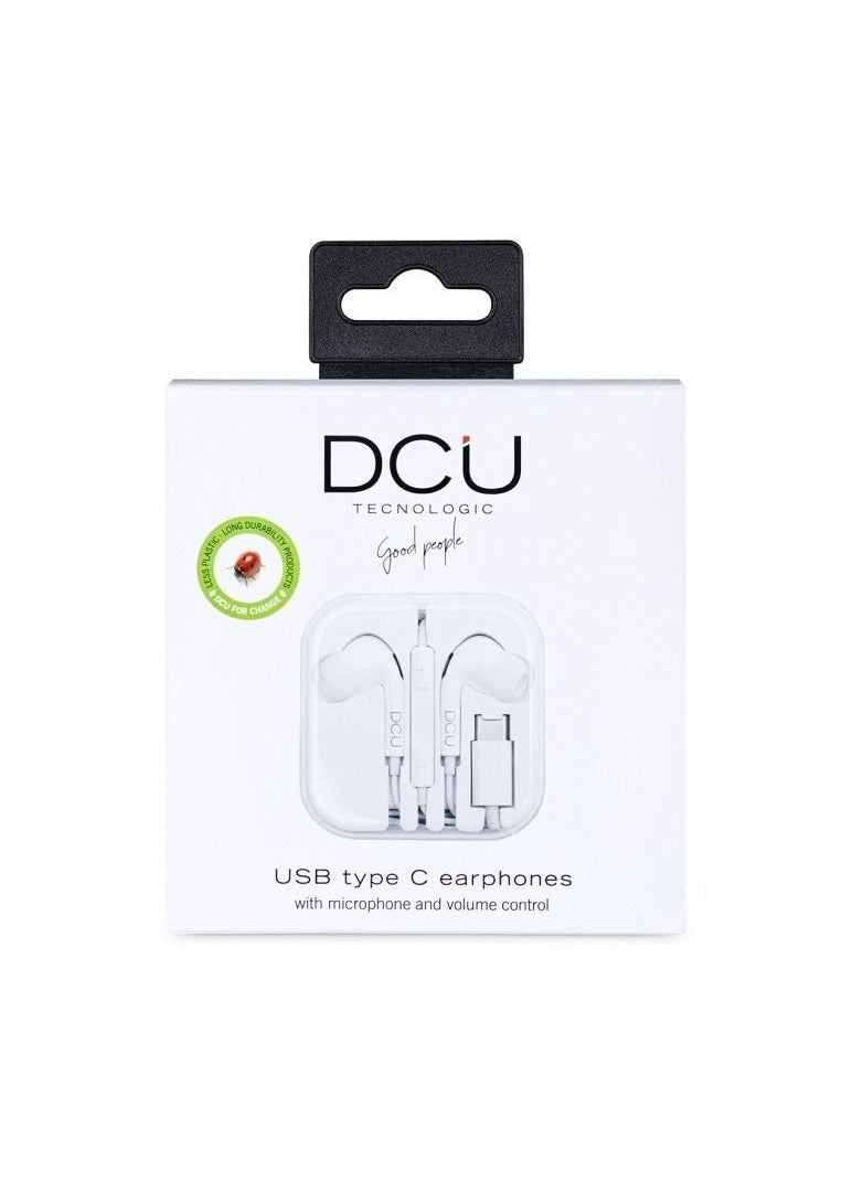 DCU TECNOLOGIC DCU Premium Earphones with USB TYPE C,  STEREO, with Mic, Crystal Clear Sound,  White  - Image 3