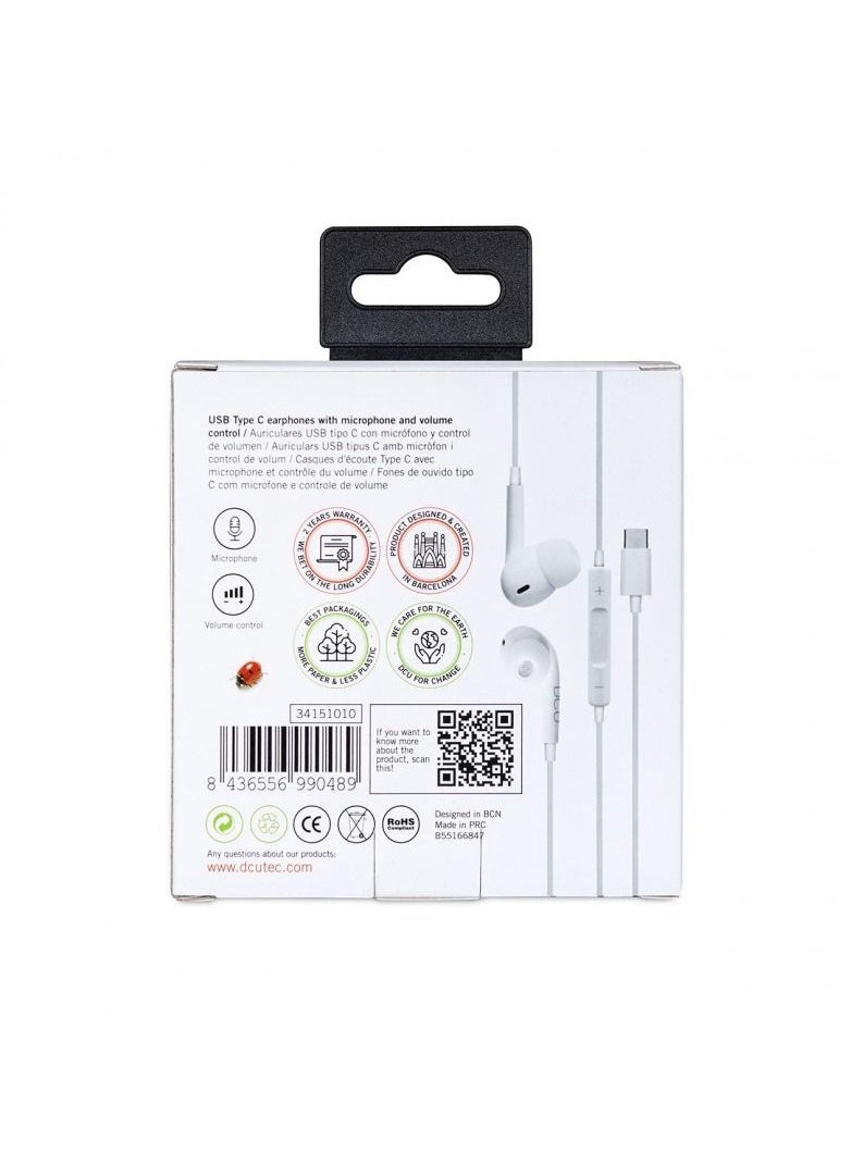 DCU TECNOLOGIC DCU Premium Earphones with USB TYPE C,  STEREO, with Mic, Crystal Clear Sound,  White  - Image 4
