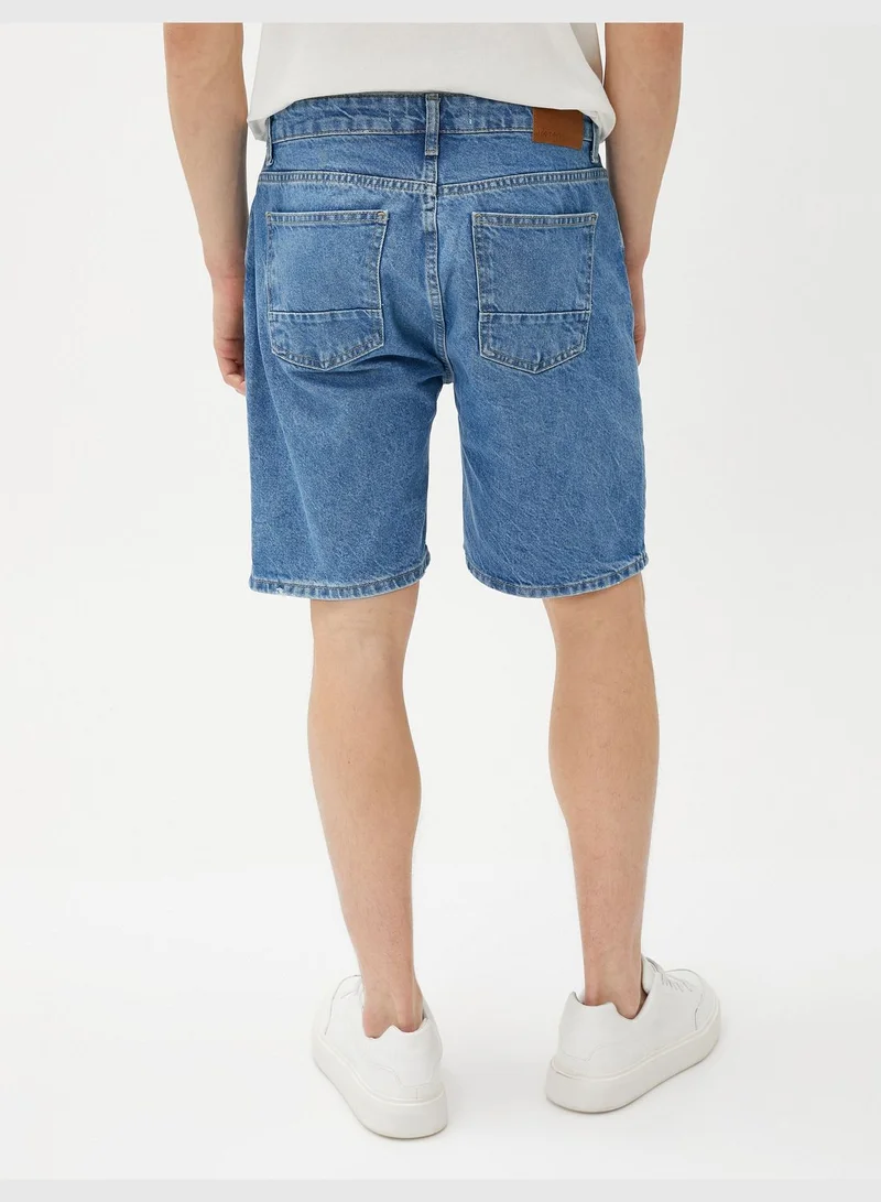 KOTON Cotton Pocket Detail Bermuda Jean Shorts