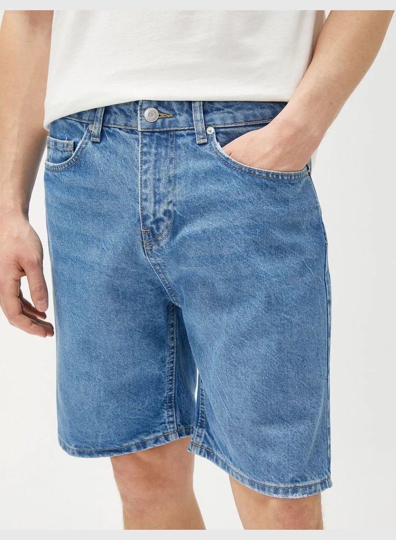 KOTON Cotton Pocket Detail Bermuda Jean Shorts