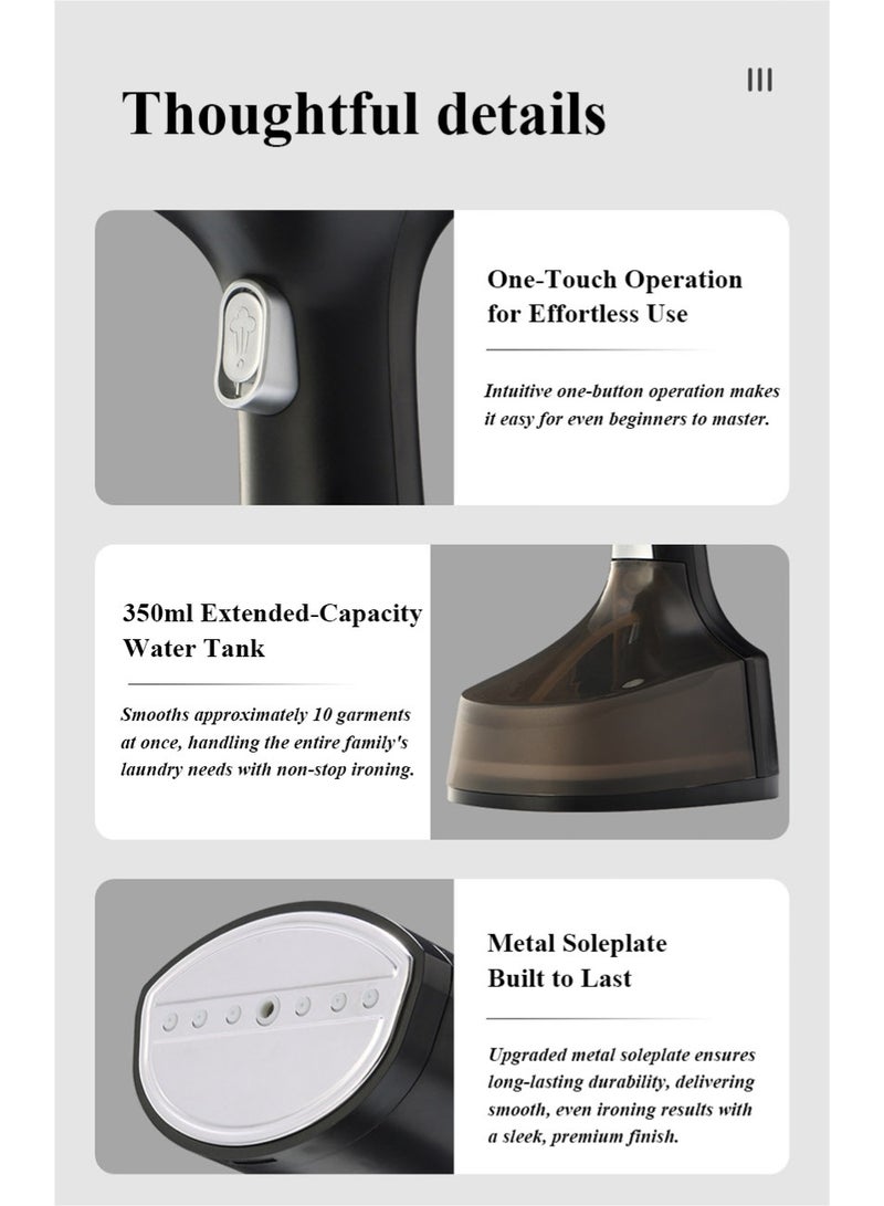 Steamer for Clothes, Handheld Clothes Steamer, 1600W Garment Steamer with 300ml Detachable Water Tank, 30s Fast Heat-up, Auto-Off, Steam Iron Fabric Wrinkle Remover with Brush (White) - Image 4