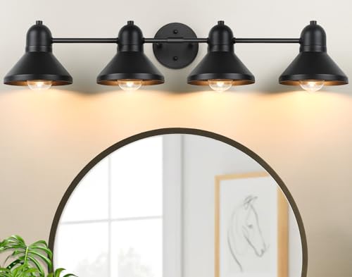 Bairth Bathroom Light Fixtures 4light Vanity Light Over Mirror Matte Black Metal Bathroom Light Modern Farmhouse Rustic Industrial Indoor Wall Mount Lighting Sconce for Living Room Cabinet Hallway - Image 1