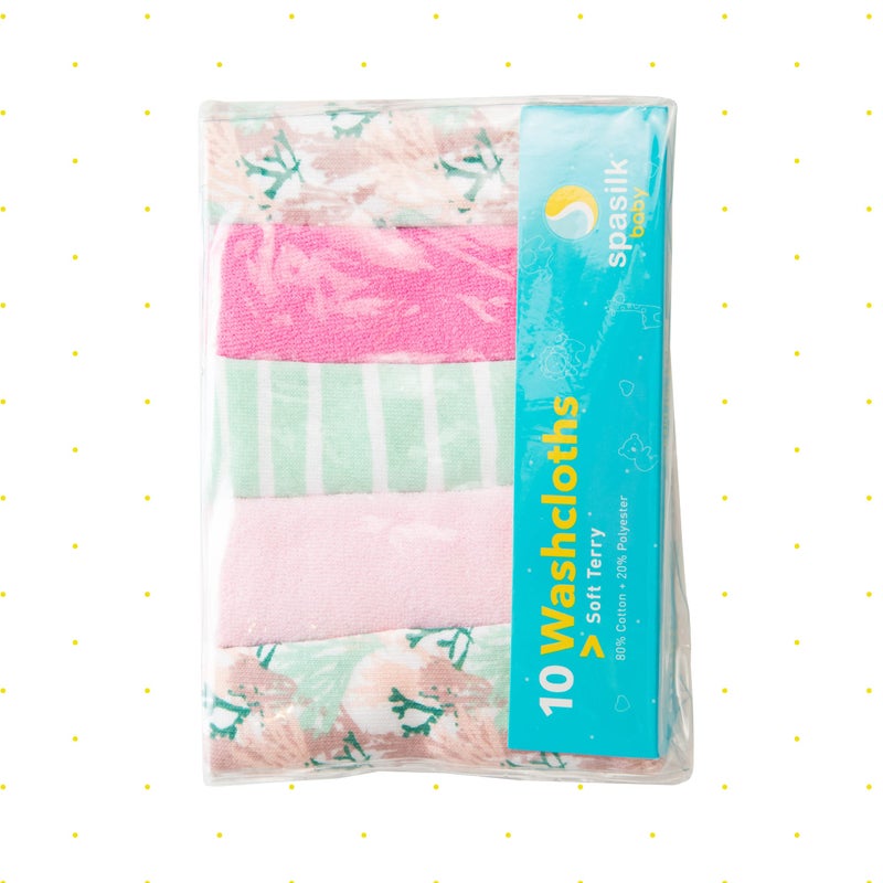 Spasilk 10-Piece Washcloth Set for Newborn Boys and Girls, Soft Terry Baby Washcloths, Baby Essentials, Pink Coral - Image 3
