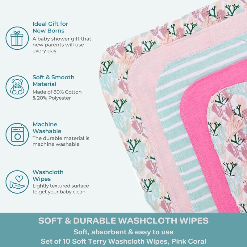 Spasilk 10-Piece Washcloth Set for Newborn Boys and Girls, Soft Terry Baby Washcloths, Baby Essentials, Pink Coral - Image 4