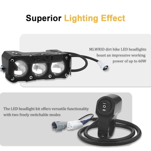 MLWRID Dirt Bike Headlight Kit Compatible for Surron Segway X260 X160 S160 with White High Beam and Yellow Low Beam Dual-Mode - Image 3