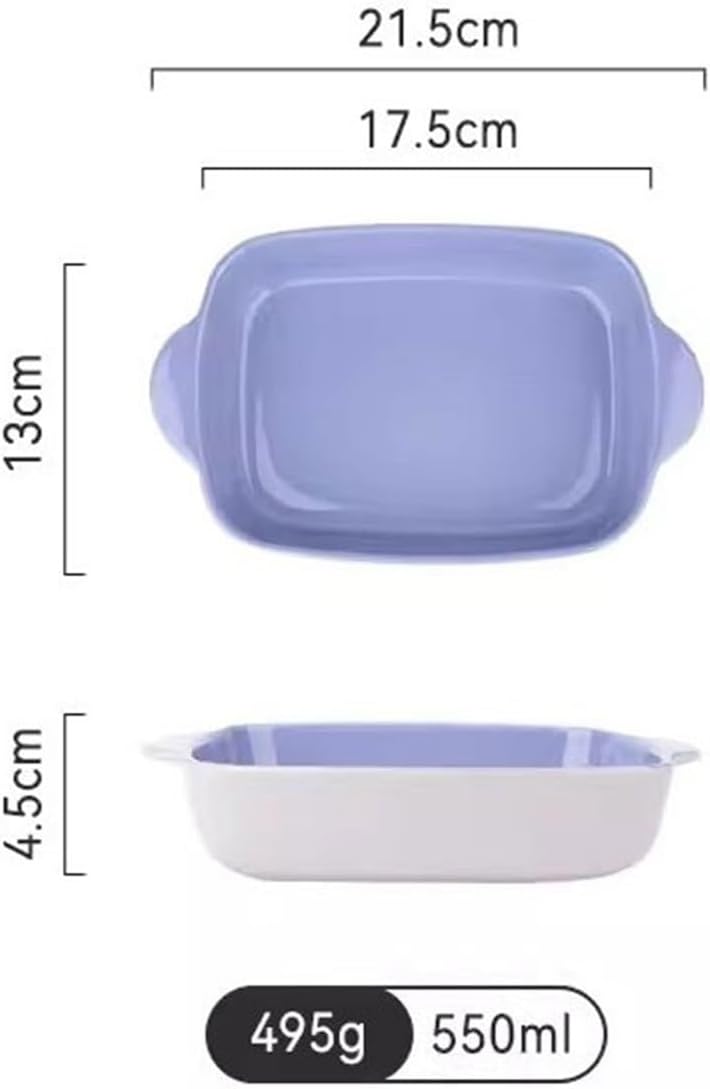 Baking Dish Baking Pan Cheese Baked Rice Bowl Oven Special Plate Rectangular Baking Bowl Vegetable Plate Bivalve Plate Ceramic Plate Oven Dish(Purple,6.8inches) - Image 2