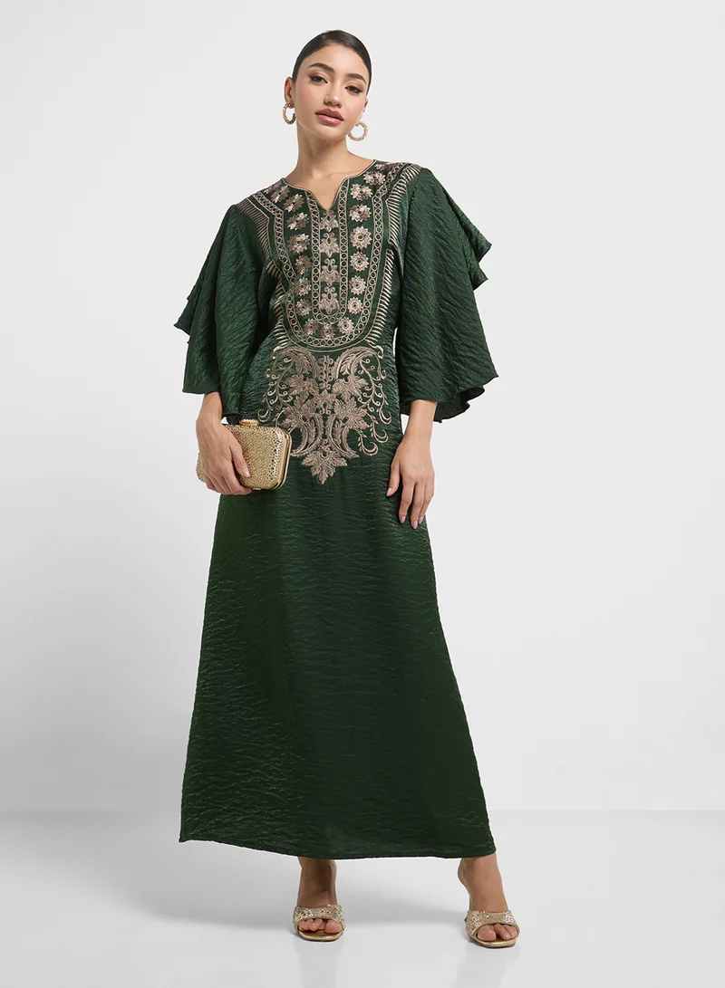 hayas closet Belt Detailed Short Balloon Sleeve Jalabiya