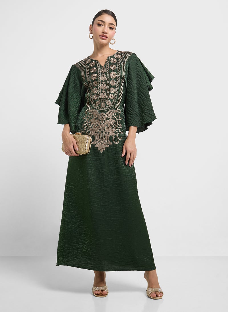 hayas closet Belt Detailed Short Balloon Sleeve Jalabiya - Image 4