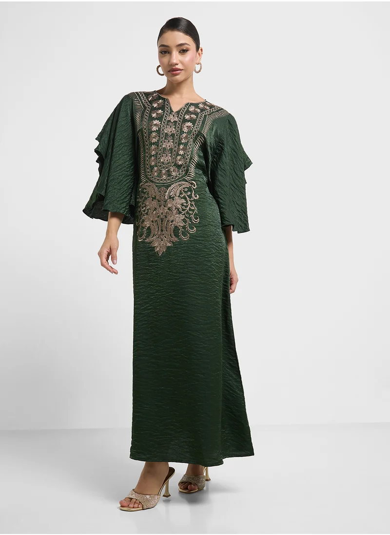 hayas closet Belt Detailed Short Balloon Sleeve Jalabiya