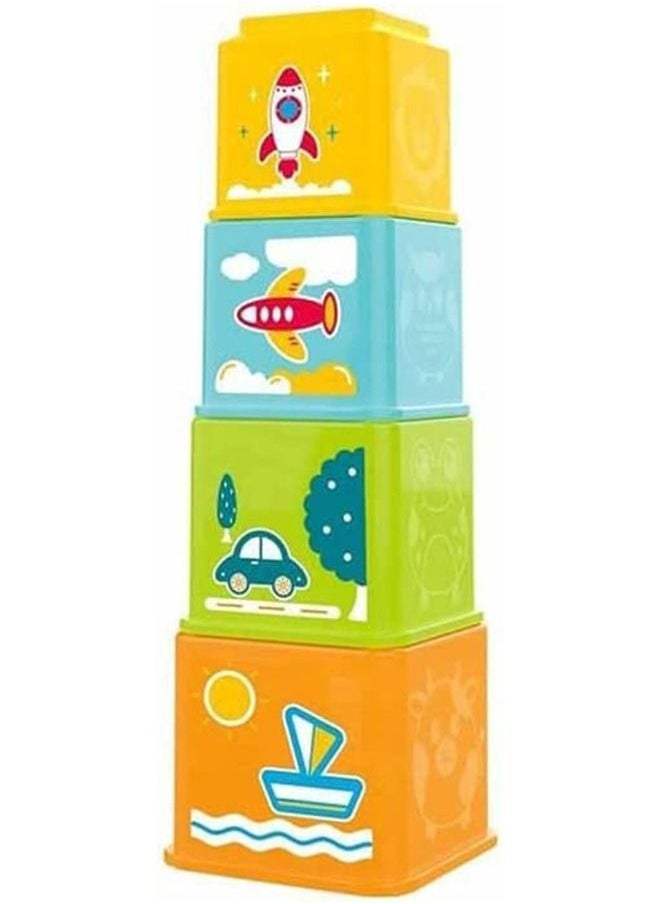 BAYBEE - Stacking Blocks For Kids Stacking Puzzle Block With 5 Blocks 3 Transport Shape Matching Blocks Early Learning Educational Toy Sorting Stacking Blocks For Toddlers 1 2 3 Years Boy Girl - Image 1