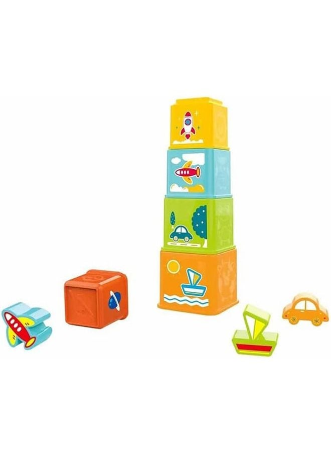 BAYBEE - Stacking Blocks For Kids Stacking Puzzle Block With 5 Blocks 3 Transport Shape Matching Blocks Early Learning Educational Toy Sorting Stacking Blocks For Toddlers 1 2 3 Years Boy Girl - Image 1