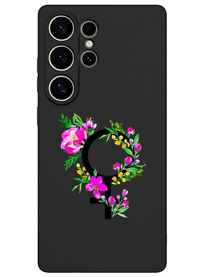Theodor Protective Slim Fit Case Liquid Silicone Cover with Full Body Protection Anti-Scratch Shockproof Case For Samsung Galaxy S25 Ultra (Black) - womens day floral - Image 1