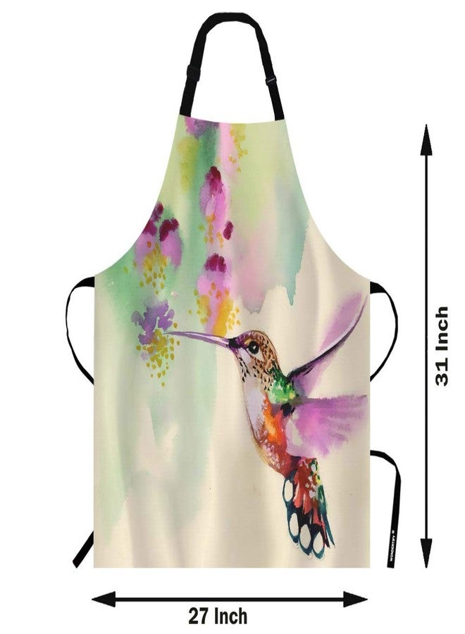 WONDERTIFY Hummingbird and Flowers Apron,Watercolor Tropical Bird Colibri Fly On Floral Green Bib Apron with Adjustable Neck for Men Women,Suitable for Kitchen Cooking Waitress Chef Grill BBQ Apron - Image 3