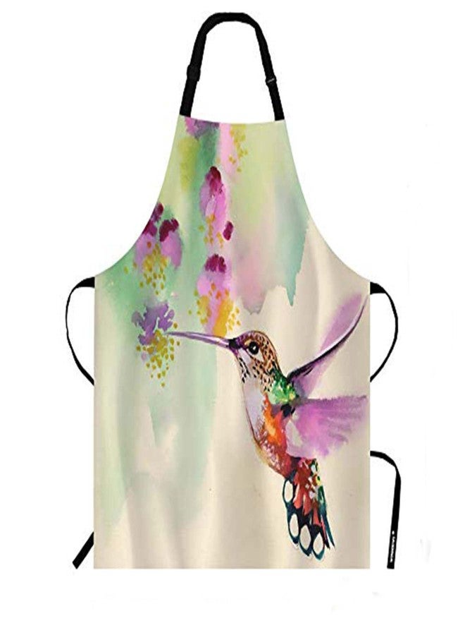 WONDERTIFY Hummingbird and Flowers Apron,Watercolor Tropical Bird Colibri Fly On Floral Green Bib Apron with Adjustable Neck for Men Women,Suitable for Kitchen Cooking Waitress Chef Grill BBQ Apron - Image 1