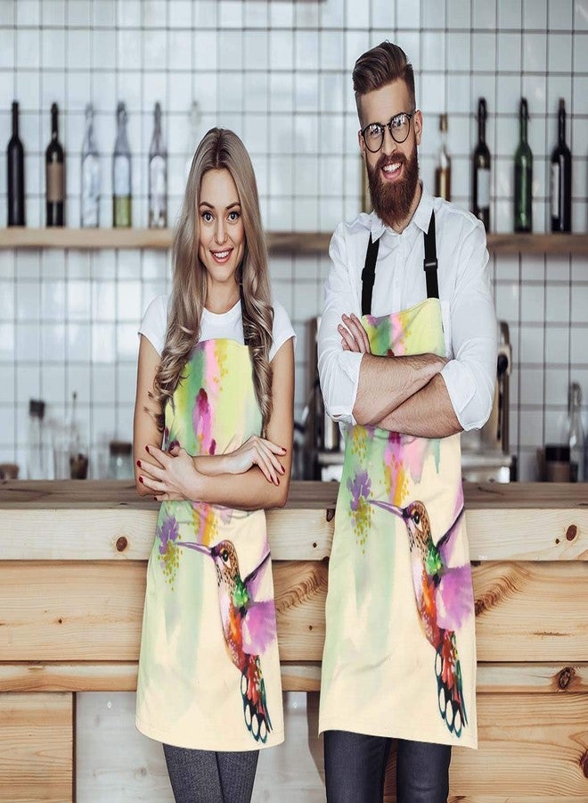 WONDERTIFY Hummingbird and Flowers Apron,Watercolor Tropical Bird Colibri Fly On Floral Green Bib Apron with Adjustable Neck for Men Women,Suitable for Kitchen Cooking Waitress Chef Grill BBQ Apron - Image 2