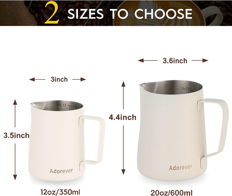 Adorever Milk Frothing Pitcher, 600ml/20oz Steaming Pitchers Stainless Steel Milk Coffee Cappuccino Latte Art Barista Steam Pitchers Milk Jug Cup with Decorating Art Pen, Matte White Spec compliant trusted quality - Image 3