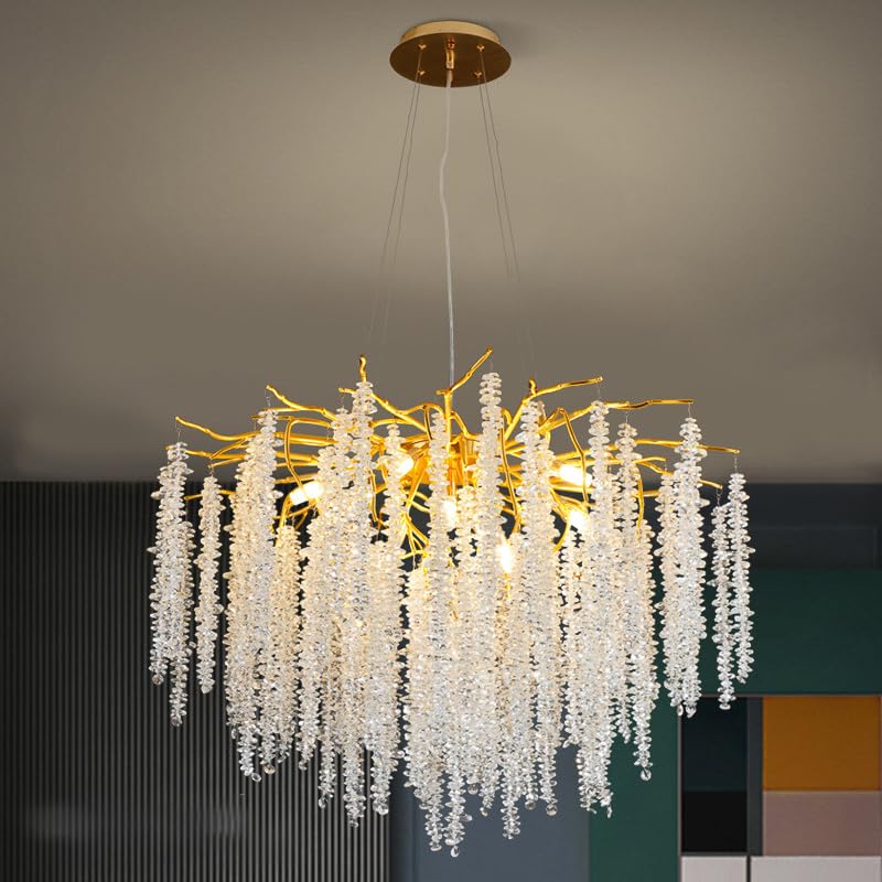 CITRA 600 MM Crystal Gold Metal LED Tree Chandelier Hanging Lamp for Drawing Room Living Room - Warm White - Image 5