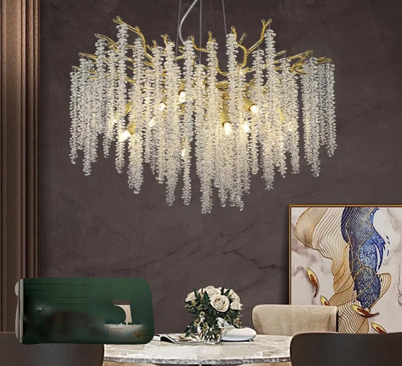 CITRA 600 MM Crystal Gold Metal LED Tree Chandelier Hanging Lamp for Drawing Room Living Room - Warm White - Image 2