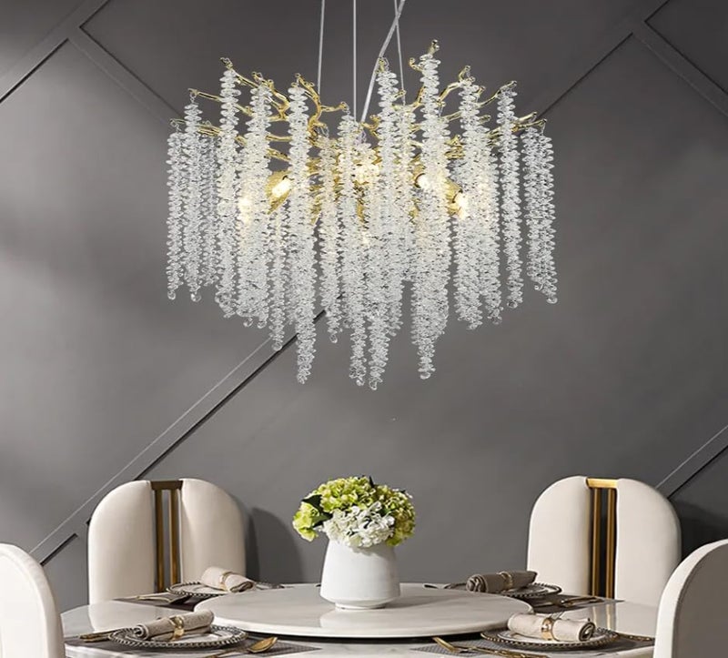 CITRA 600 MM Crystal Gold Metal LED Tree Chandelier Hanging Lamp for Drawing Room Living Room - Warm White - Image 1