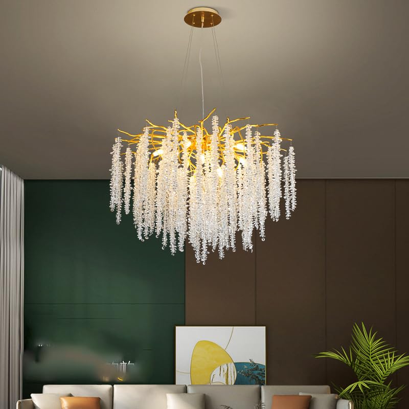 CITRA 600 MM Crystal Gold Metal LED Tree Chandelier Hanging Lamp for Drawing Room Living Room - Warm White - Image 3