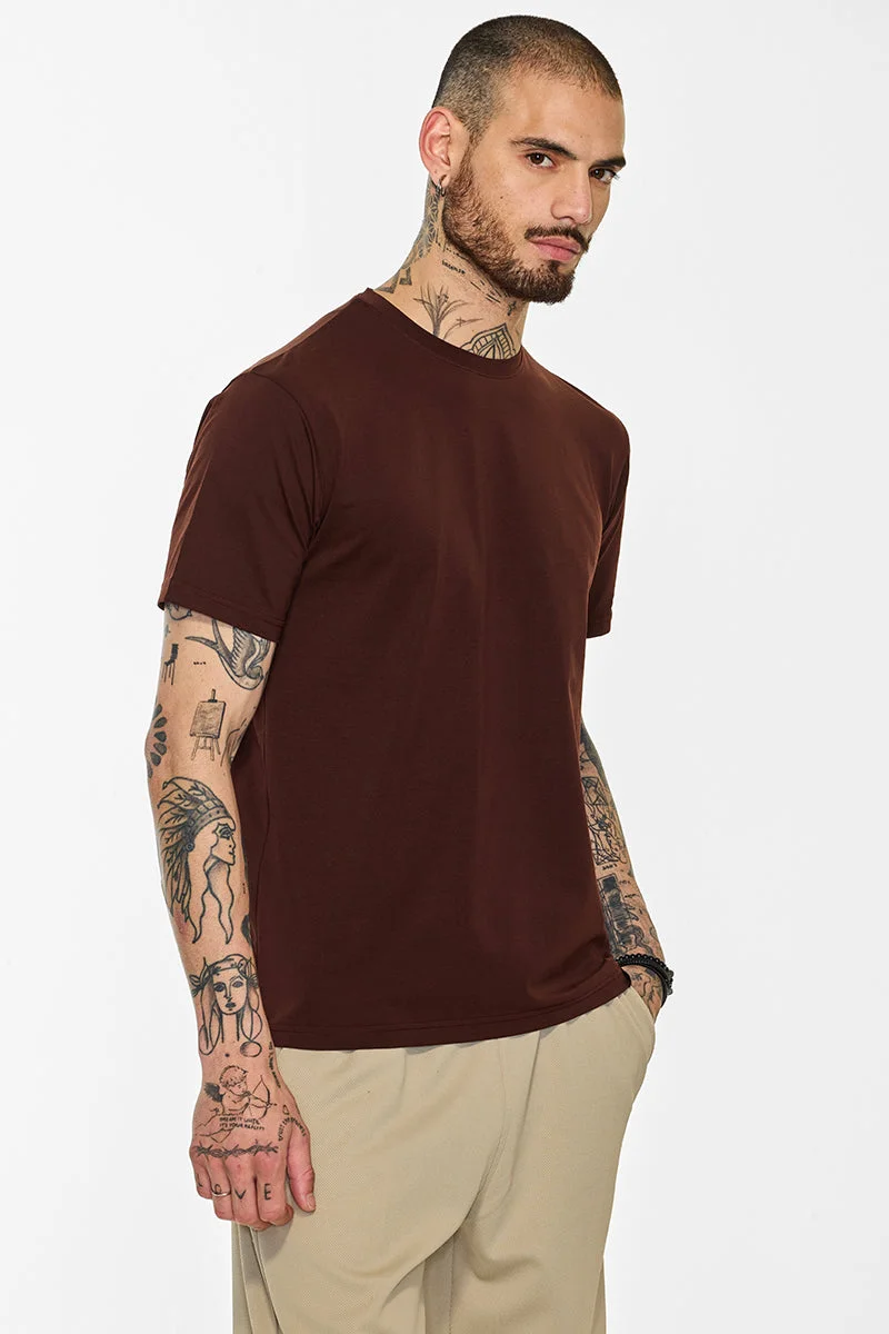SNITCH Slim Fit Stretch Core Lab Brown T-Shirt