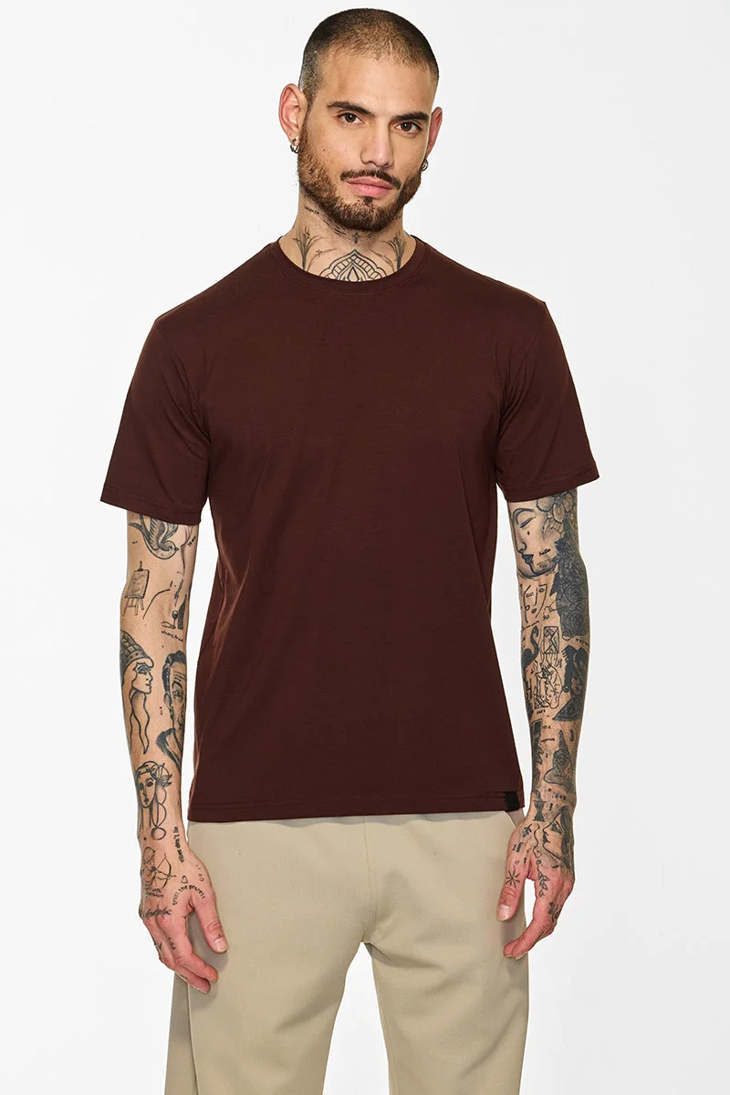 Snitch Brown Slim Fit Stretch Core Lab Brown T-Shirt for Men | Best Price UAE