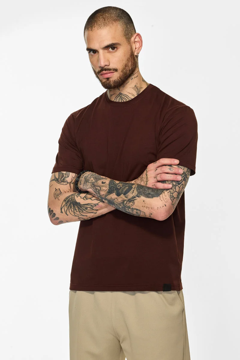 Snitch Brown Slim Fit Stretch Core Lab Brown T-Shirt for Men | Best Price UAE