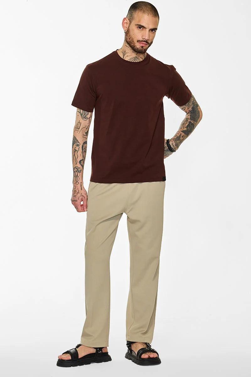 Snitch Brown Slim Fit Stretch Core Lab Brown T-Shirt for Men | Best Price UAE