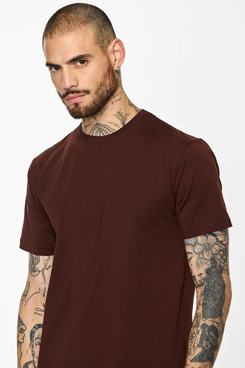 Snitch Brown Slim Fit Stretch Core Lab Brown T-Shirt for Men | Best Price UAE