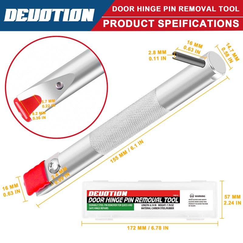 DEUOTION Door Hinge Pin Removal Tool â€“ Carbon Steel Door Hinge Tool with 90Â° Pin Remover, Spring Steel Retaining Clip & Rubber Sleeve, Quick & Easy Door Pin Adjustment, Universal Hinge Tool - Image 2