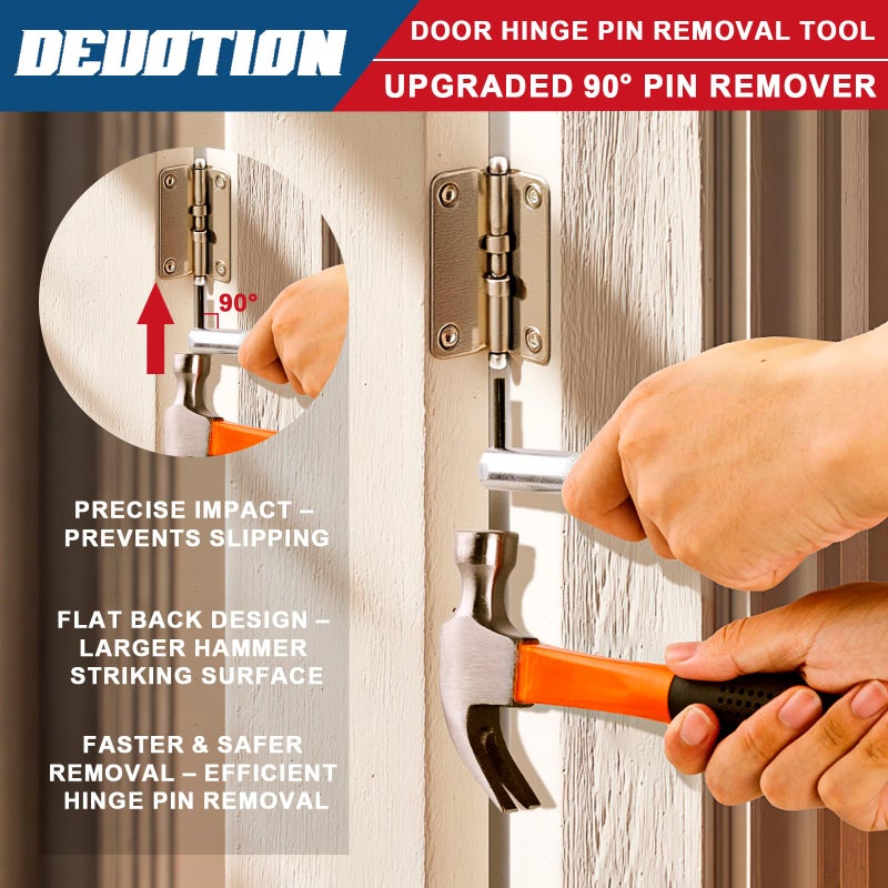 DEUOTION Door Hinge Pin Removal Tool â€“ Carbon Steel Door Hinge Tool with 90Â° Pin Remover, Spring Steel Retaining Clip & Rubber Sleeve, Quick & Easy Door Pin Adjustment, Universal Hinge Tool - Image 3