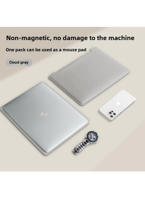 Applicable To Apple Notebook Inner Bag 13/14/15/16/inch Xiaomi Huawei Computer Bag Non-magnetic Thickened Pu Leather-Color: Cloud Gray * Can Be Used As A Mouse Pad-Applicable Model:13.3 Inch