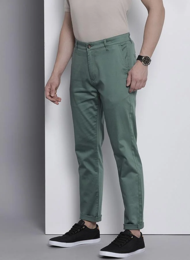 The Indian Garage Co The Indian Garage Co Men Green Mid Rise Slim Fit Chino Pants