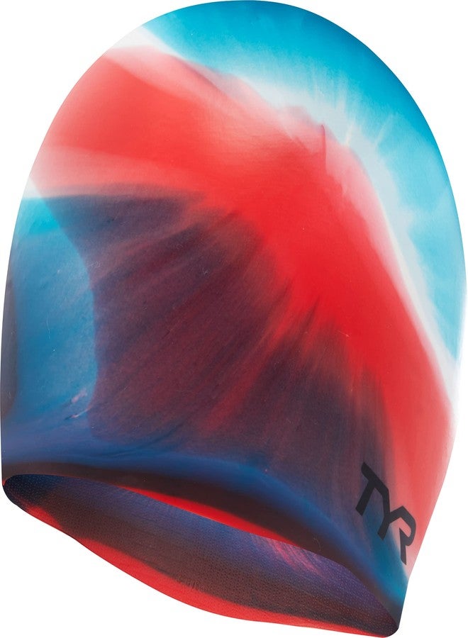 TYR Multi Color Silicone Adult Swim Cap, Color - Red/Navy - Image 1
