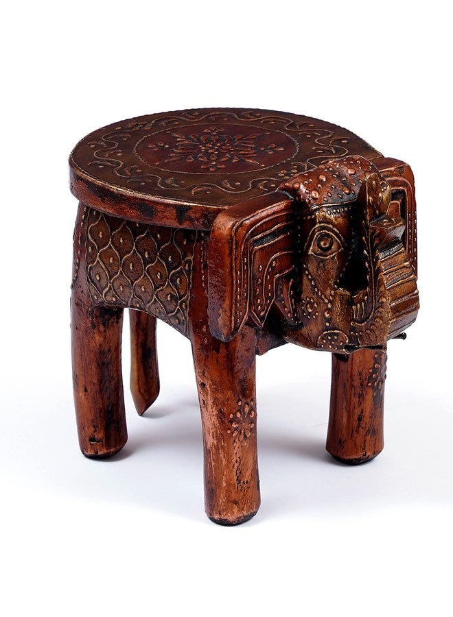 CRAFT TREE Wooden Handpainted Decorative 6'' Copper Elephant Chowki/Flower Pot Stand - Image 3
