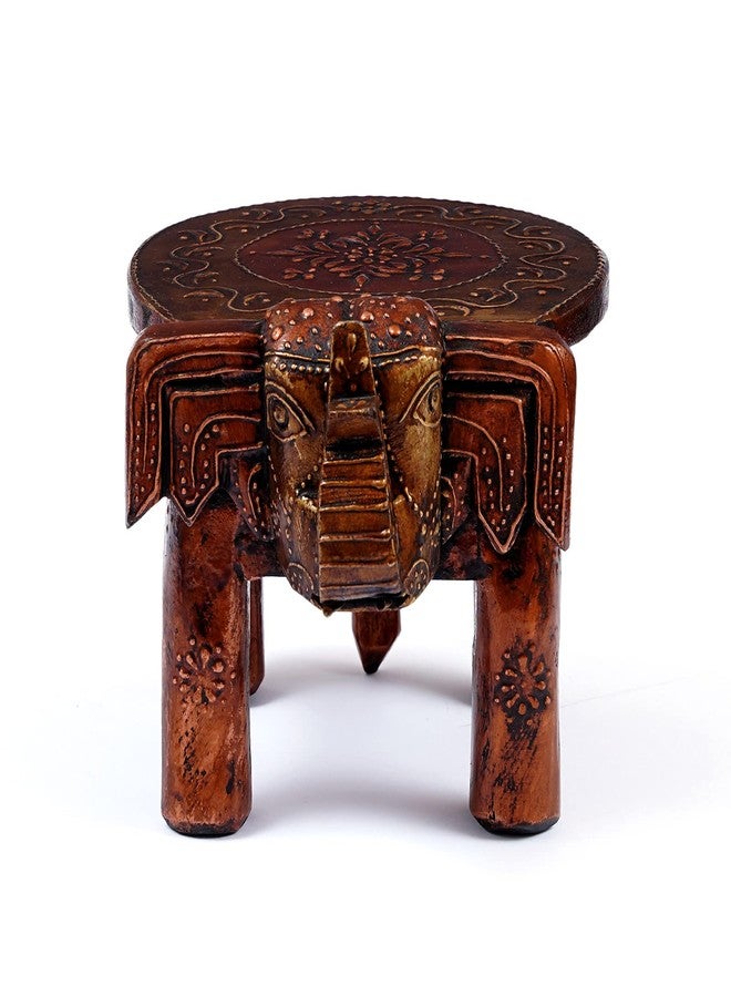 CRAFT TREE Wooden Handpainted Decorative 6'' Copper Elephant Chowki/Flower Pot Stand - Image 2
