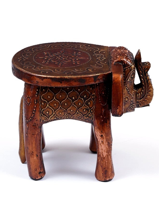 CRAFT TREE Wooden Handpainted Decorative 6'' Copper Elephant Chowki/Flower Pot Stand - Image 4