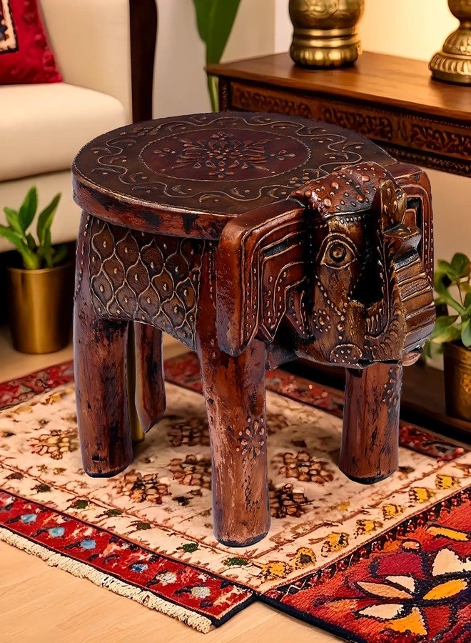CRAFT TREE Wooden Handpainted Decorative 6'' Copper Elephant Chowki/Flower Pot Stand - Image 1