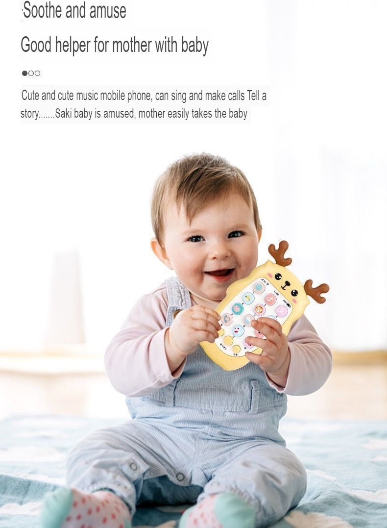 AROAQ Kids Toy Phone, Educational Music Phone Toy, Safe Durable Baby Simulation Mobile Phone, Fun Light Music Early Educational Interactive Mobile Toy for Kids, (Fawn Yellow (Without Battery)) - Image 2